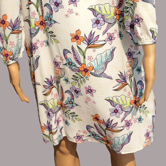 Caribbean Joe Size M Floral Cold-Shoulder Dress Floral Beach Tropical Vacation - Picture 7 of 12